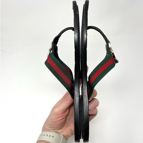 Gucci GG Web Stripe Thong Sandals Flip Flop Flat Slide Slip On Black EU 38 - Picture 5 of 12